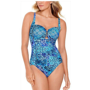 SWIM Solutions Beaded One Piece Blue Tummy Control Swimsuit 8 NWT